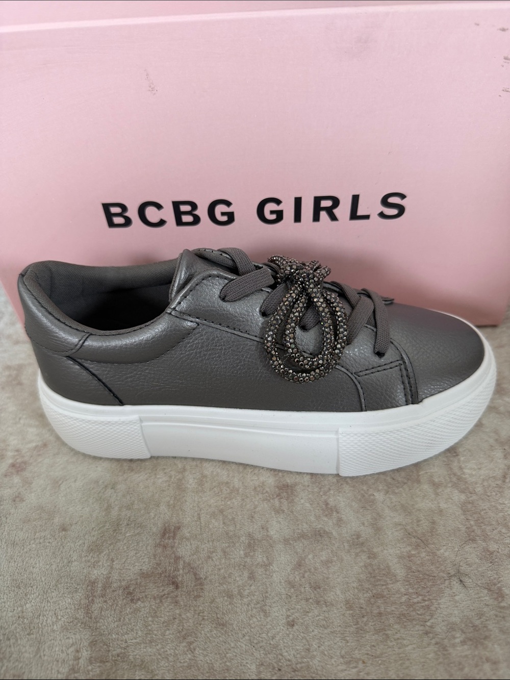 BCBGirls Gunsmoke Gray Platform Sneaker with Beaded Laces